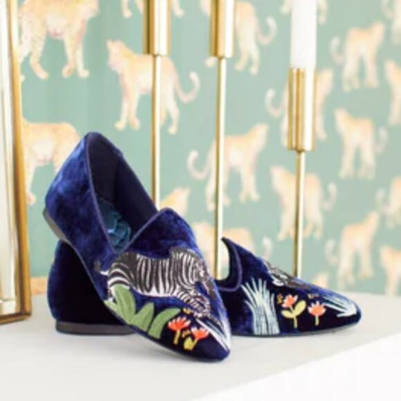 Birdies Heron x Minted Collab Blue Velvet Zebra Slip On Loafers size 5 - Picture 1 of 11
